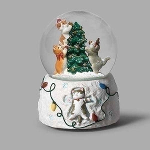 CATS DECORATE FOR CHRISTMAS SNOW GLOBE
