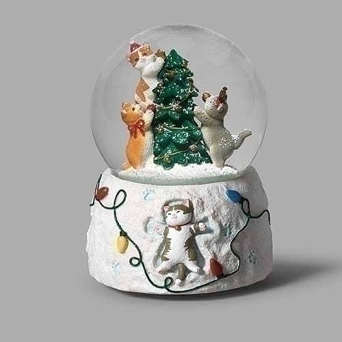 CATS DECORATE FOR CHRISTMAS SNOW GLOBE