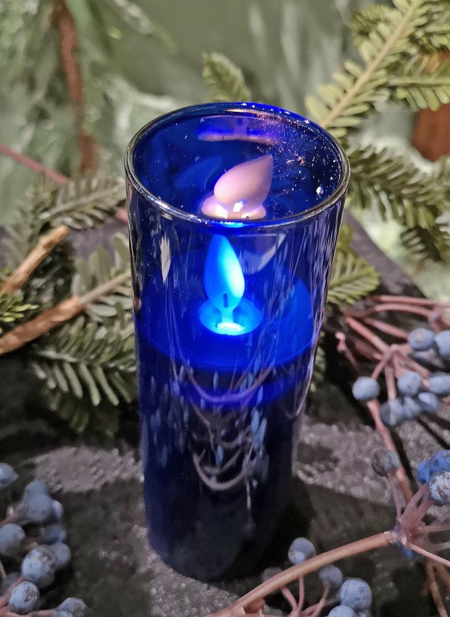 2x5 Dark Blue LED Glass Pillar Candle