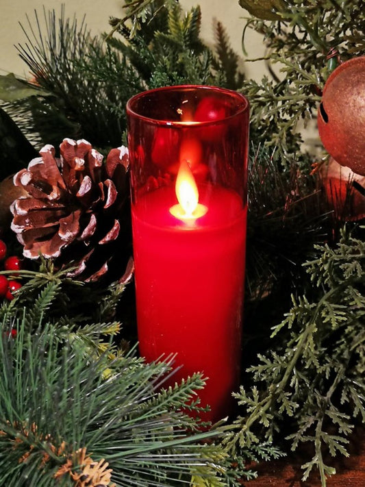 2x5 Red LED Glass Pillar Candle